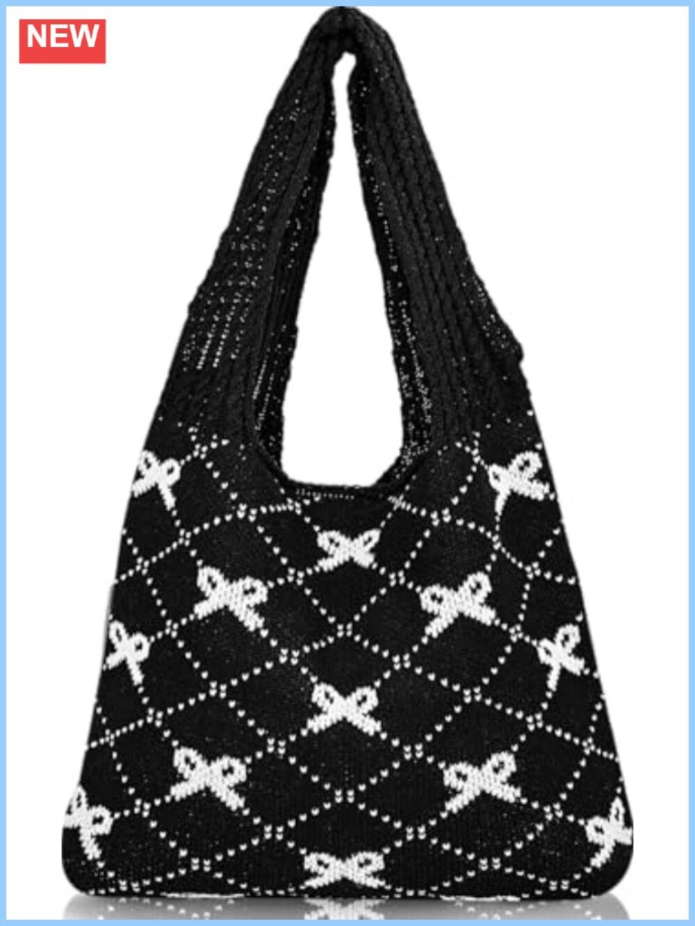 Crochet Boho Knit Shoulder Bag Coquette Bow Tote Purse Beach Vacation Handbag